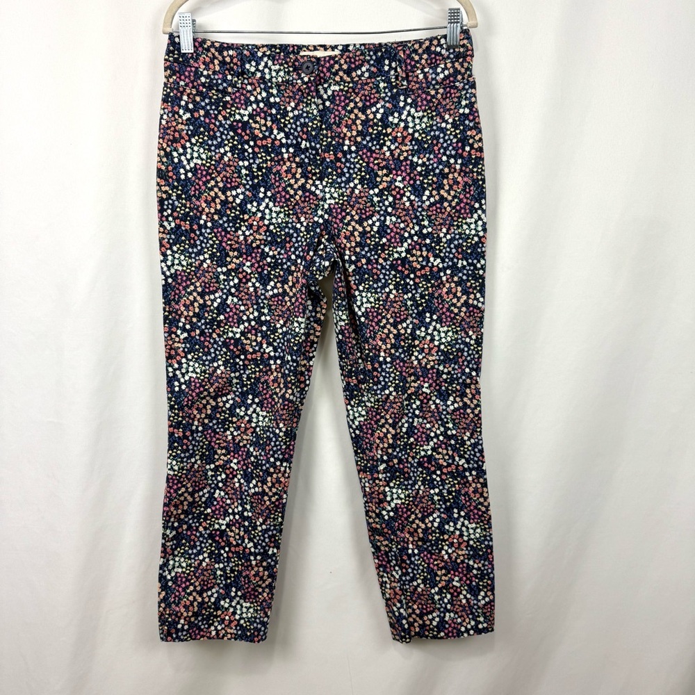 Talbots Women’s 10 Ankle Crop Ponte Pants Navy Ditsy Floral Print Casual Spring
